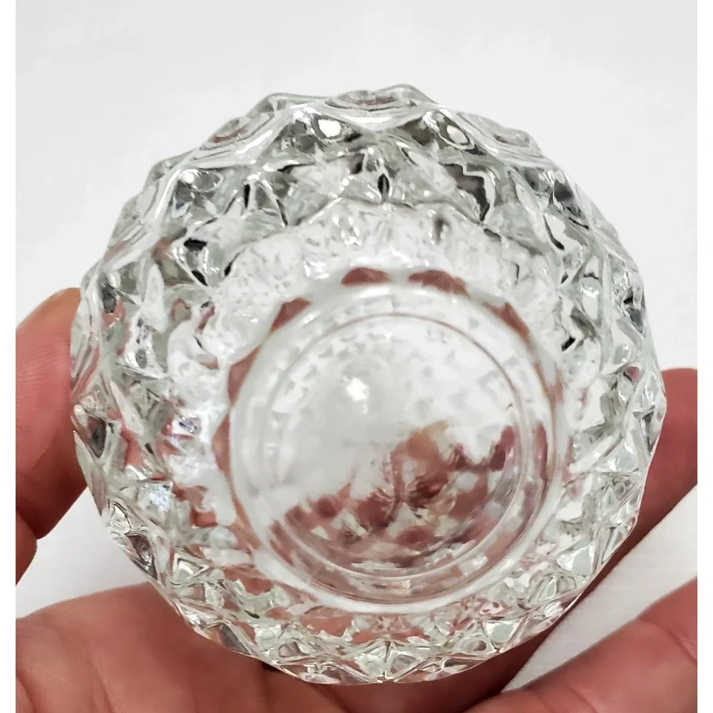 Vintage Clear‎ Glass Trinket Dish E/Lid Top Diamond Cut Jewelry Storage Ireland